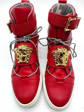 Versace Red Medusa High Top Sneakers Gold Hardware‎ Size 40 EU / 8 US Made Italy